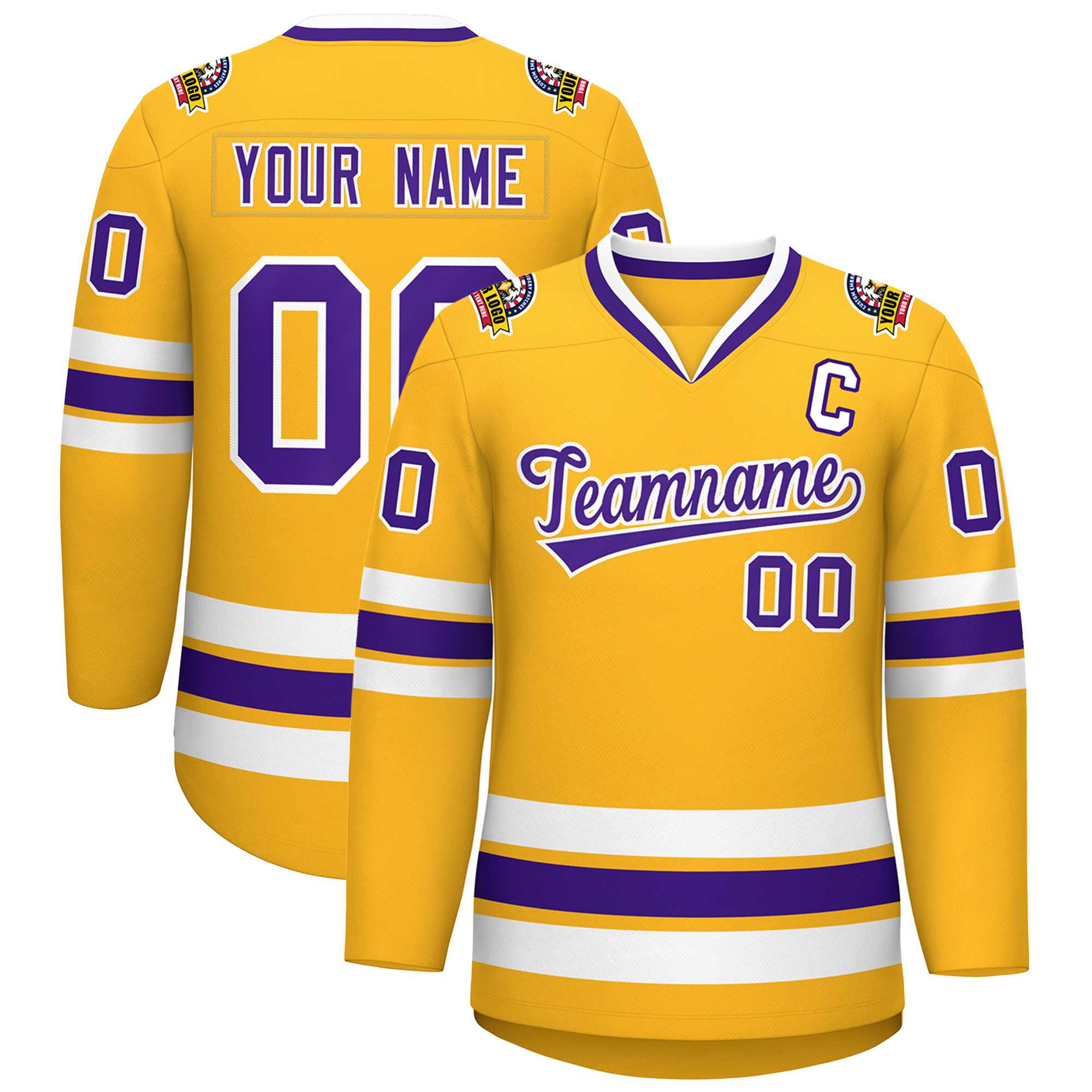 Custom Gold Purple-White Classic Style Hockey Jersey