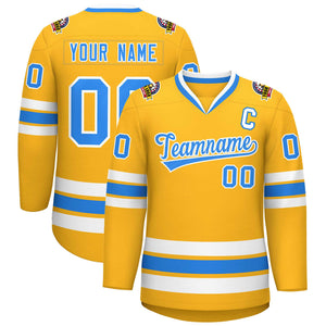 Custom Gold Powder Blue-White Classic Style Hockey Jersey