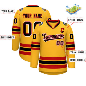 Custom Gold Black Red-White Classic Style Hockey Jersey