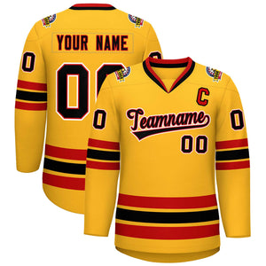 Custom Gold Black Red-White Classic Style Hockey Jersey