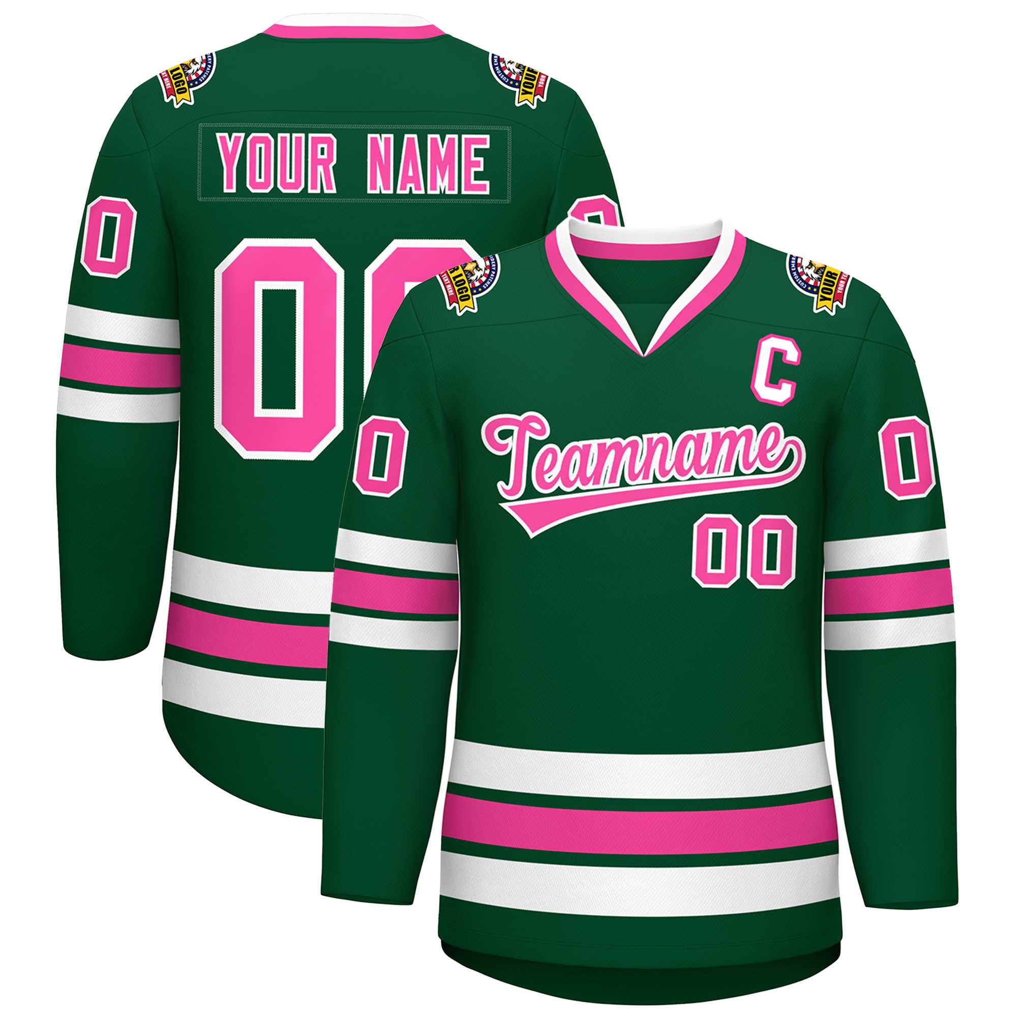 Maillot de hockey de style classique vert rose-blanc personnalisé