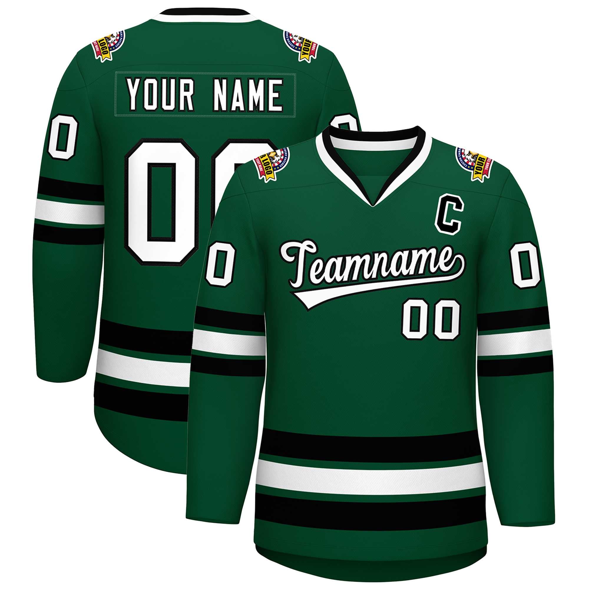 Custom Green White-Black Classic Style Hockey Jersey