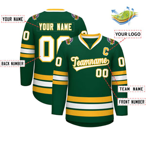 Custom Green White-Gold Classic Style Hockey Jersey