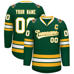 Custom Green White-Gold Classic Style Hockey Jersey