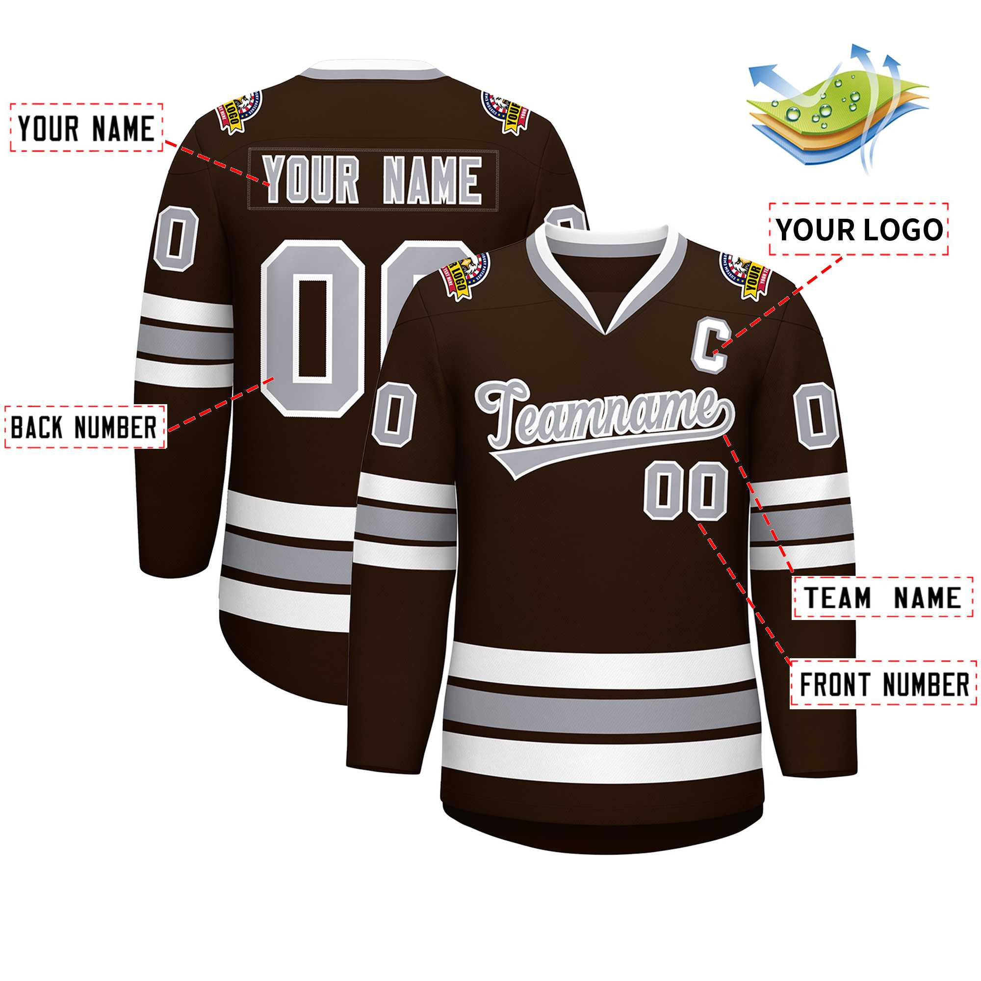 Maillot de hockey de style classique marron gris-blanc personnalisé