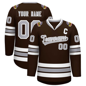 Maillot de hockey de style classique marron gris-blanc personnalisé