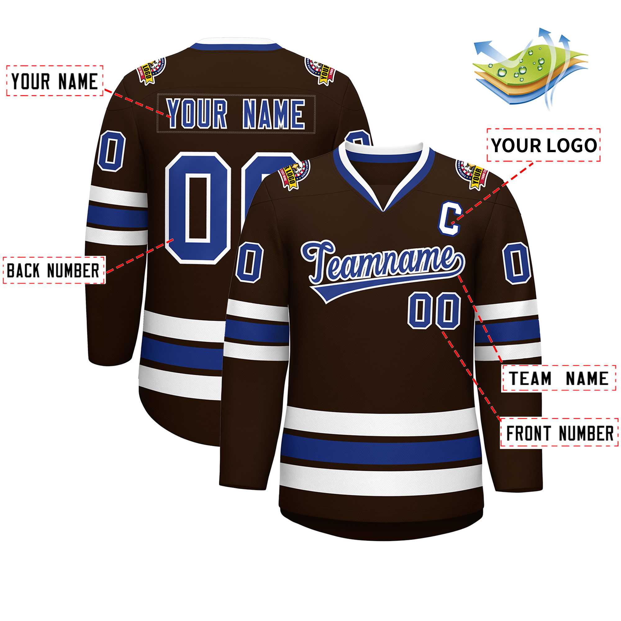 Custom Brown Royal-White Classic Style Hockey Jersey