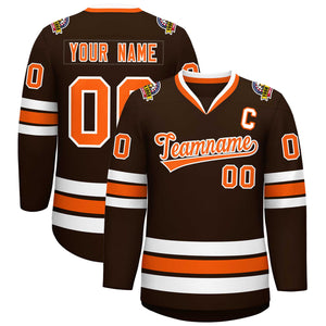 Custom Brown Orange-White Classic Style Hockey Jersey