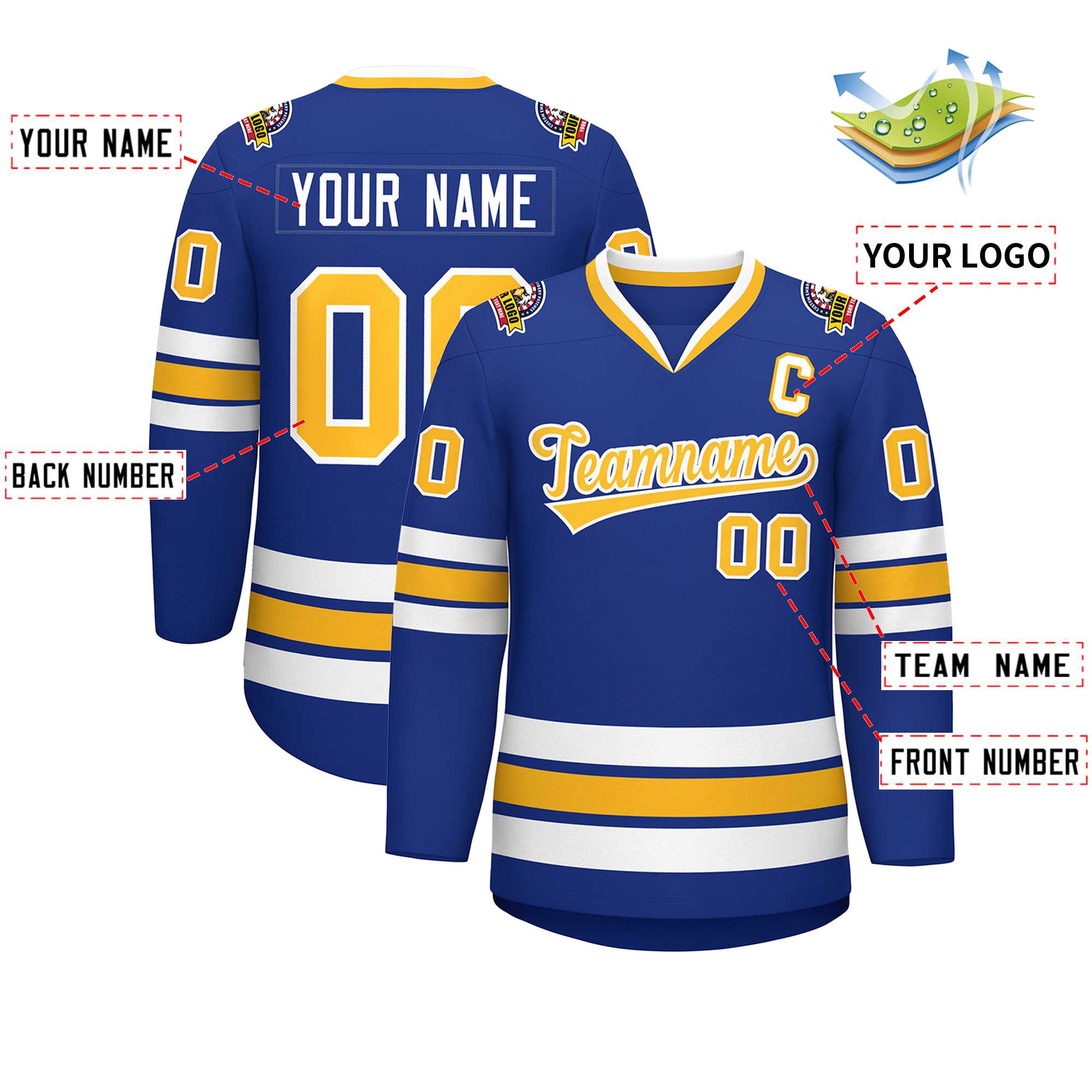 Maillot de hockey de style classique Royal Gold-White personnalisé