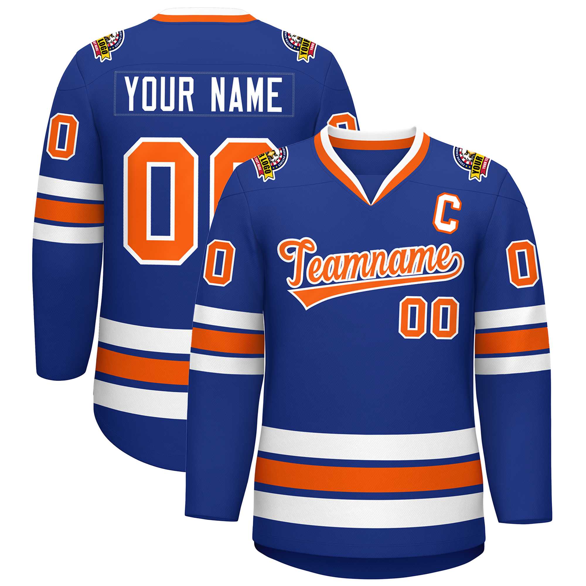 Custom Royal Orange-White Classic Style Hockey Jersey