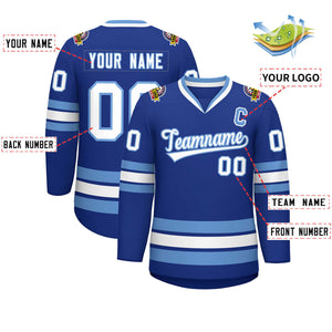 Custom Royal White-Light Blue Classic Style Hockey Jersey