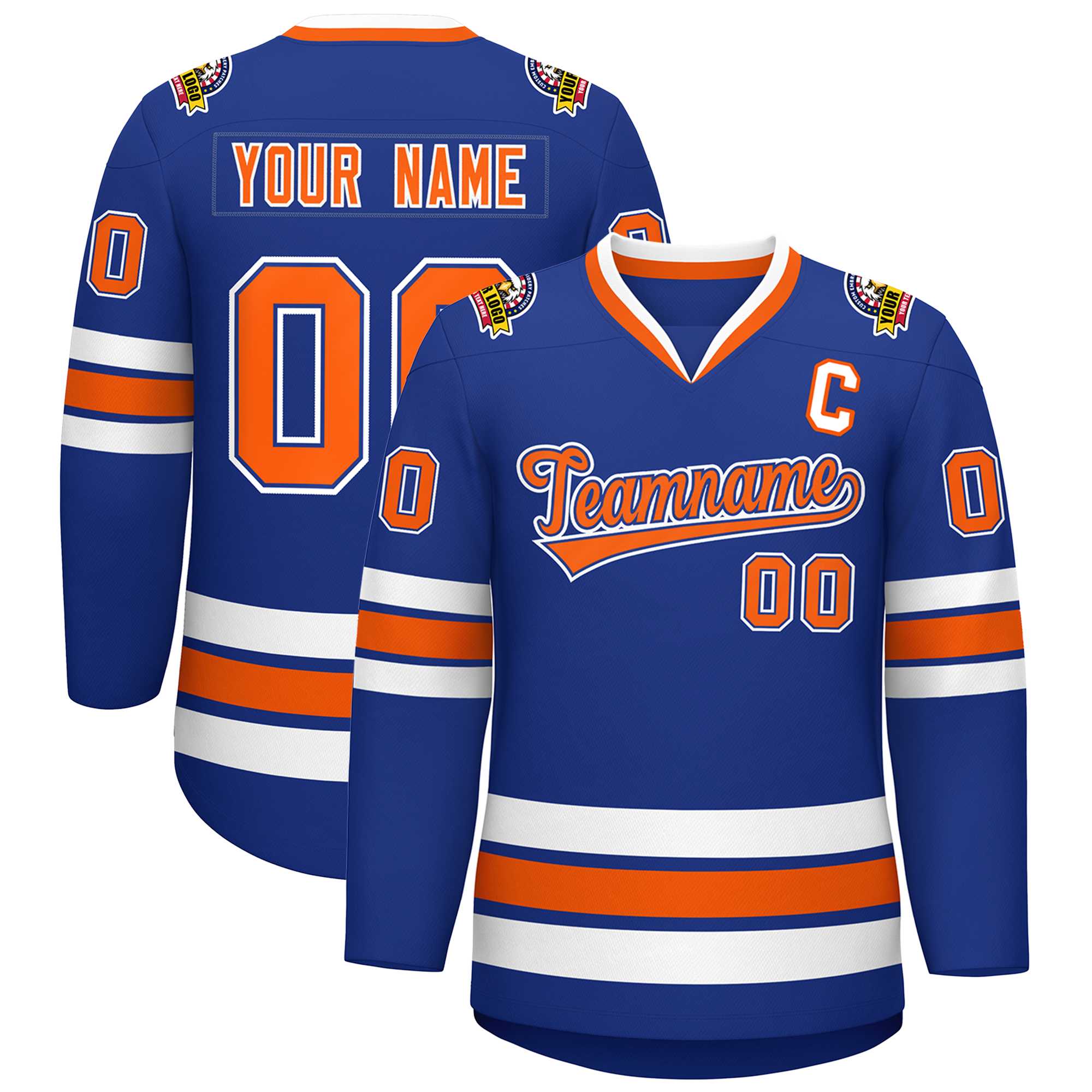 Custom Royal Orange Royal-White Classic Style Hockey Jersey