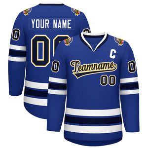 Custom Royal Navy Gold-White Classic Style Hockey Jersey