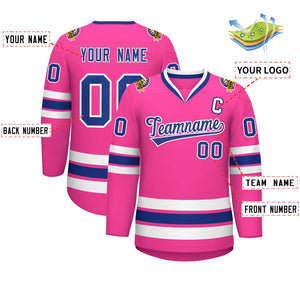 Custom Pink Royal-White Classic Style Hockey Jersey