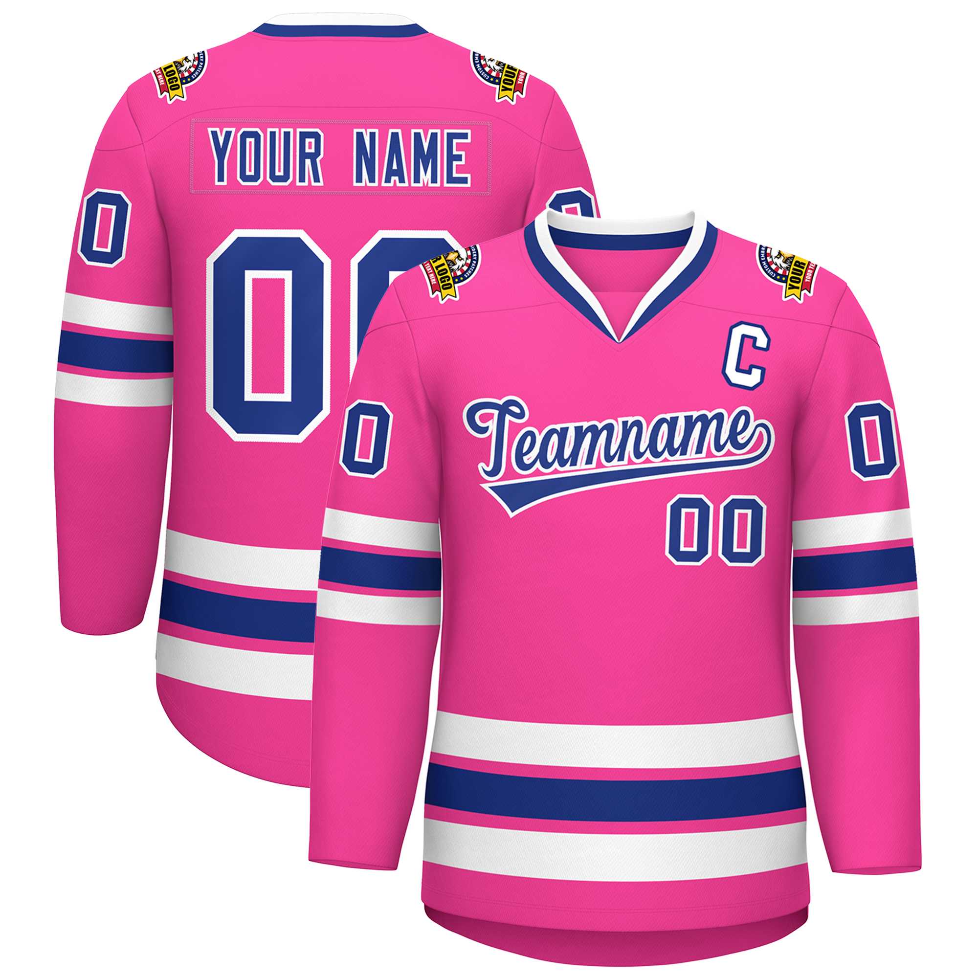 Custom Pink Royal-White Classic Style Hockey Jersey