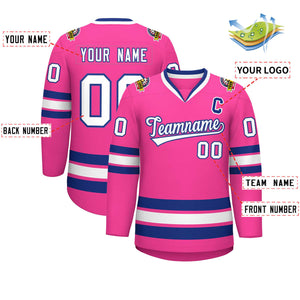 Maillot de hockey de style classique rose blanc-royal personnalisé