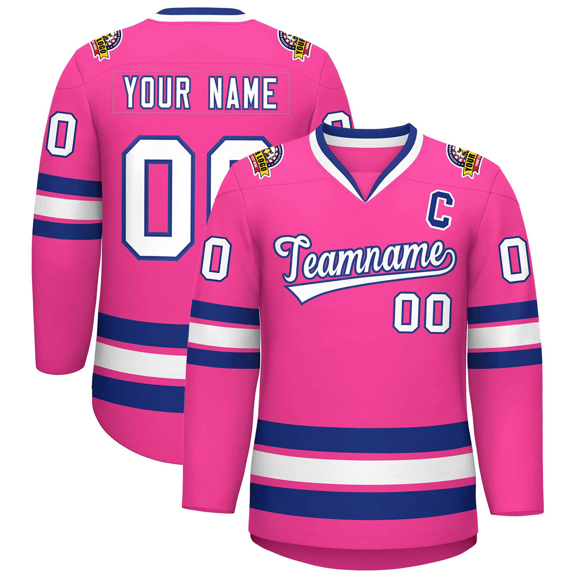 Maillot de hockey de style classique rose blanc-royal personnalisé