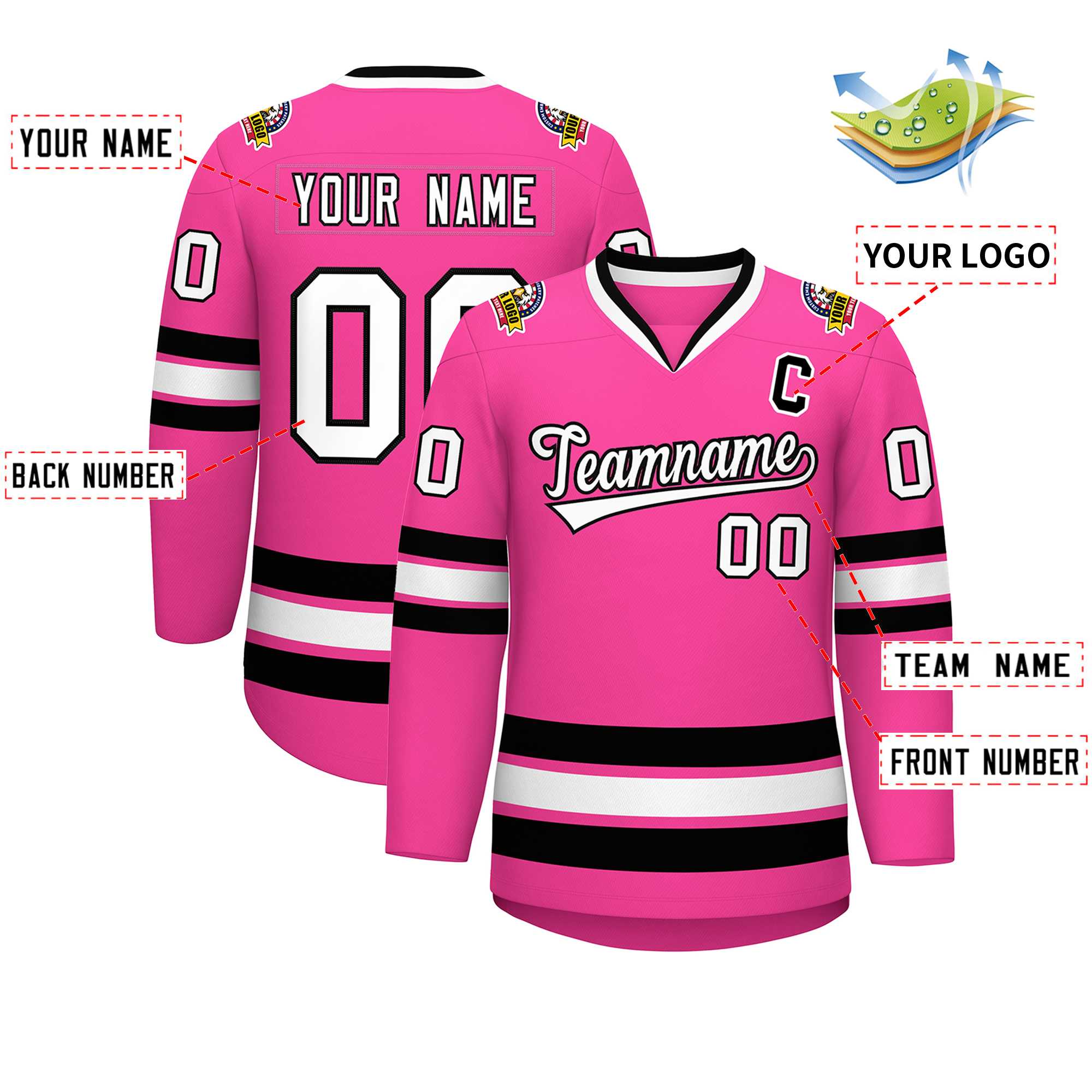 Maillot de hockey de style classique rose blanc-noir personnalisé