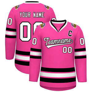 Maillot de hockey de style classique rose blanc-noir personnalisé