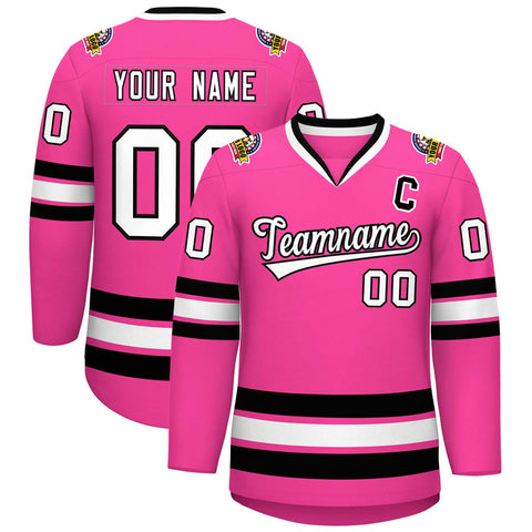 Custom Pink White-Black Classic Style Hockey Jersey