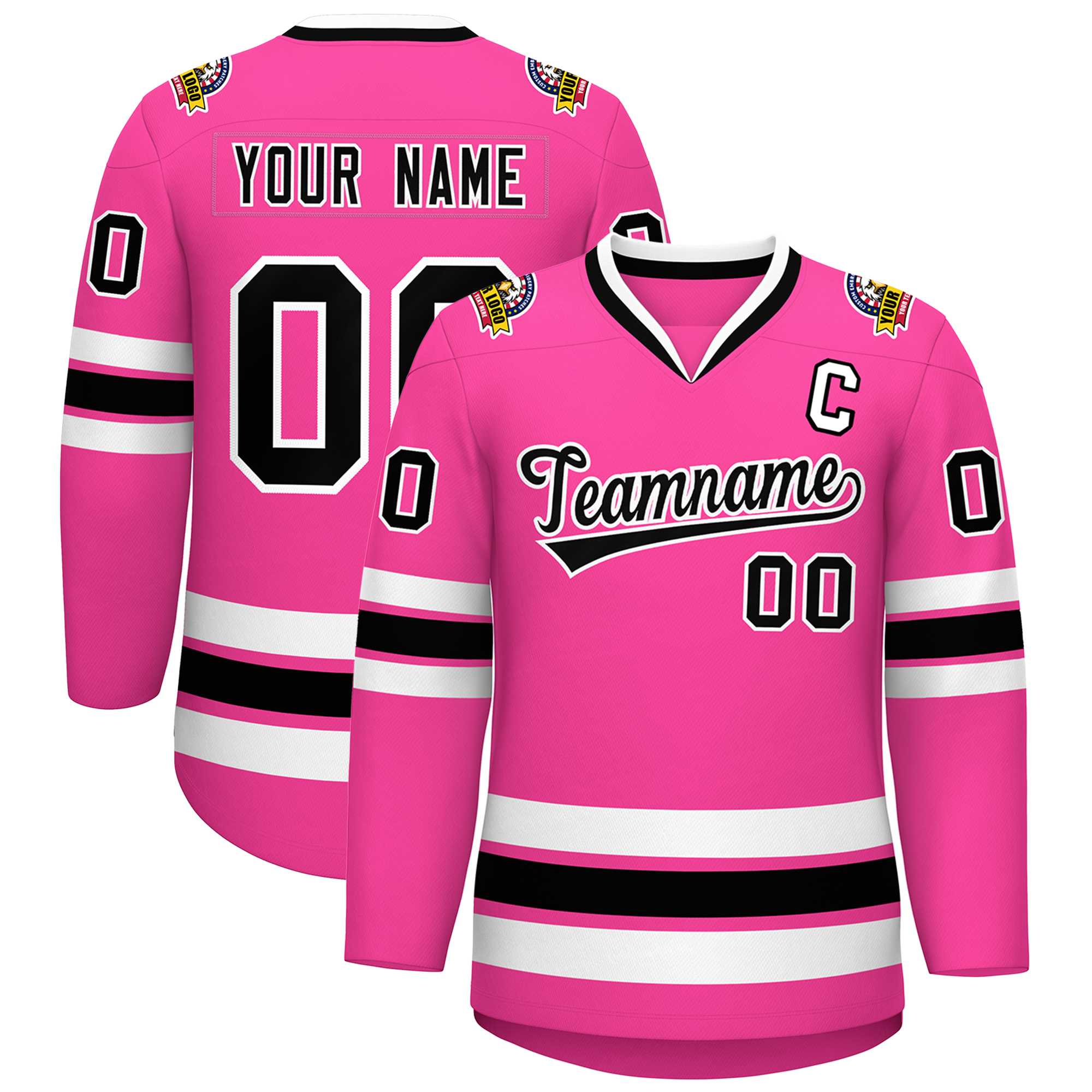 Custom Pink Black-White Classic Style Hockey Jersey