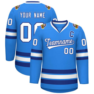 Maillot de hockey de style classique bleu poudre blanc-royal personnalisé