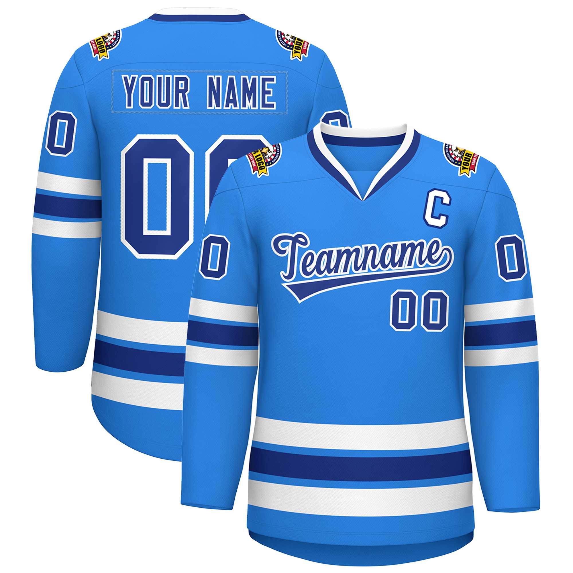 Custom Powder Blue Royal-White Classic Style Hockey Jersey