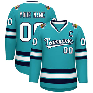 Custom Aqua White-Navy Classic Style Hockey Jersey