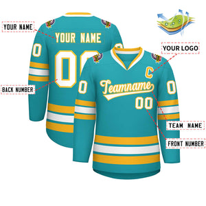 Maillot de hockey de style classique Aqua blanc-or personnalisé