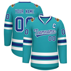 Maillot de hockey de style classique Aqua Royal-White personnalisé