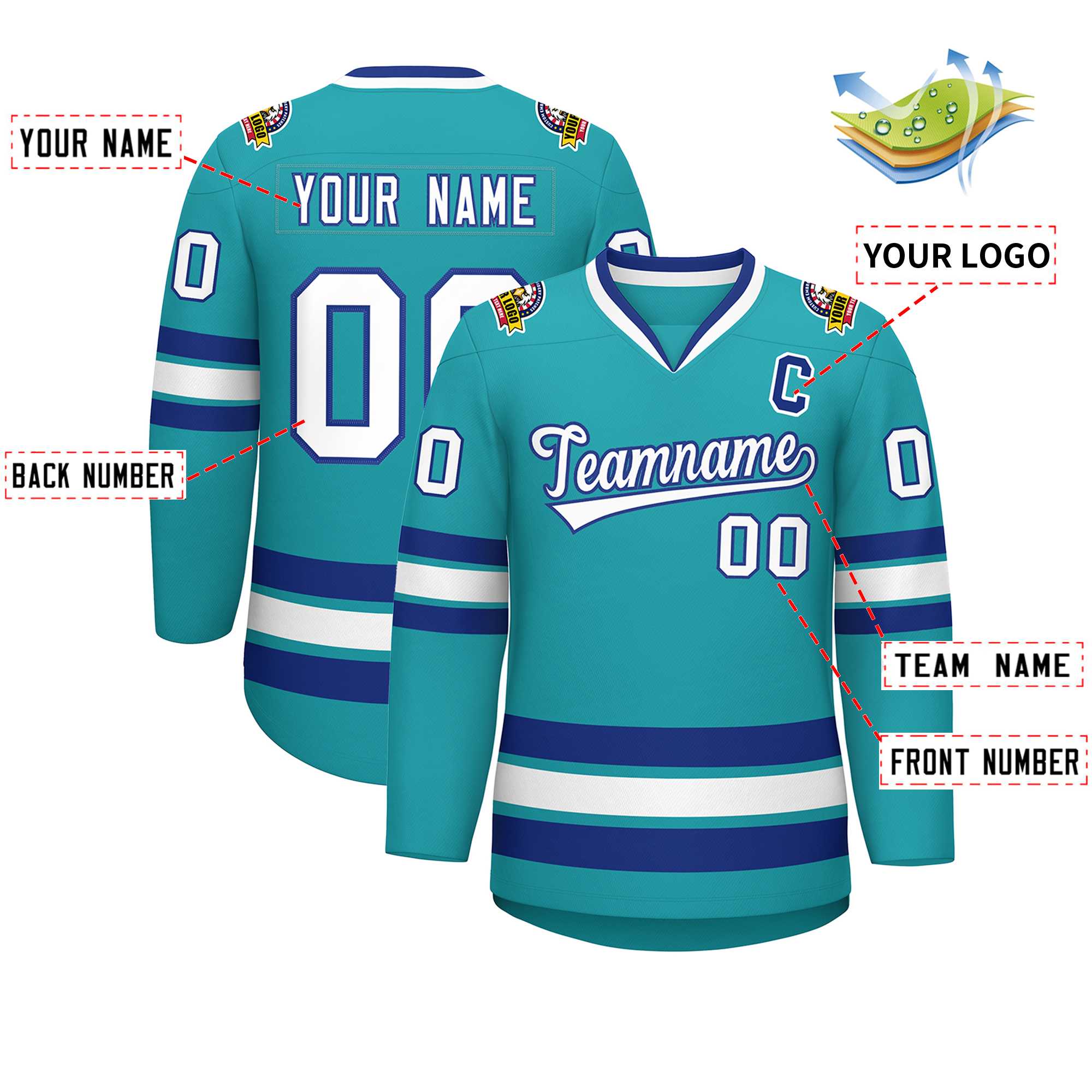 Maillot de hockey de style classique Aqua White-Royal personnalisé