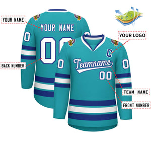 Custom Aqua White-Royal Classic Style Hockey Jersey