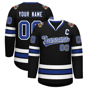 Custom Black Royal-White Classic Style Hockey Jersey