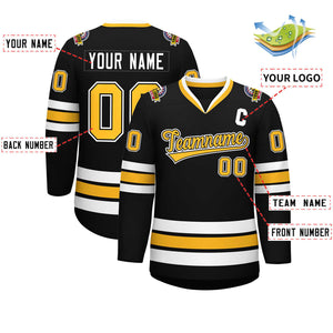 Custom Black Gold Black-White Classic Style Hockey Jersey