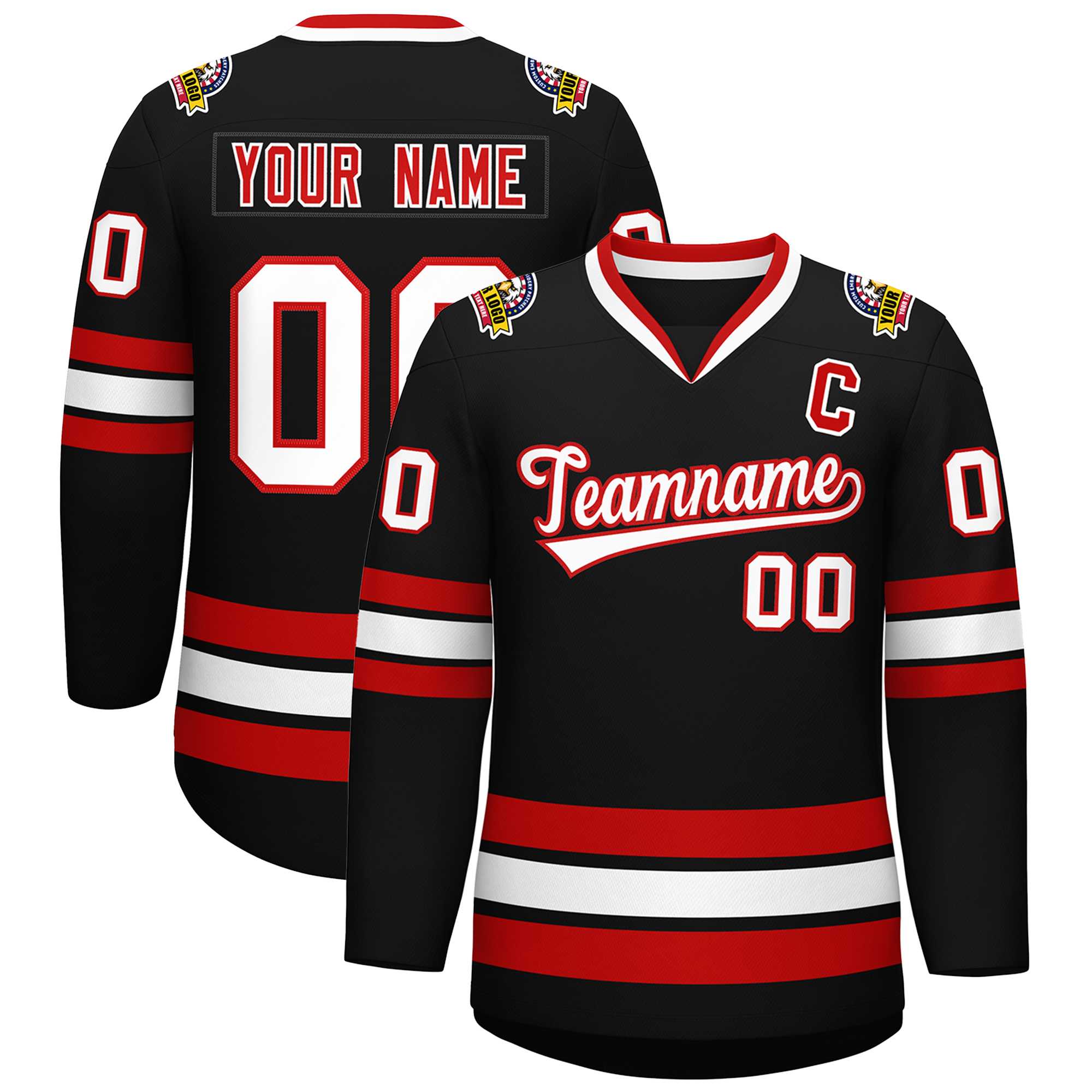 Maillot de hockey de style classique noir blanc-rouge personnalisé