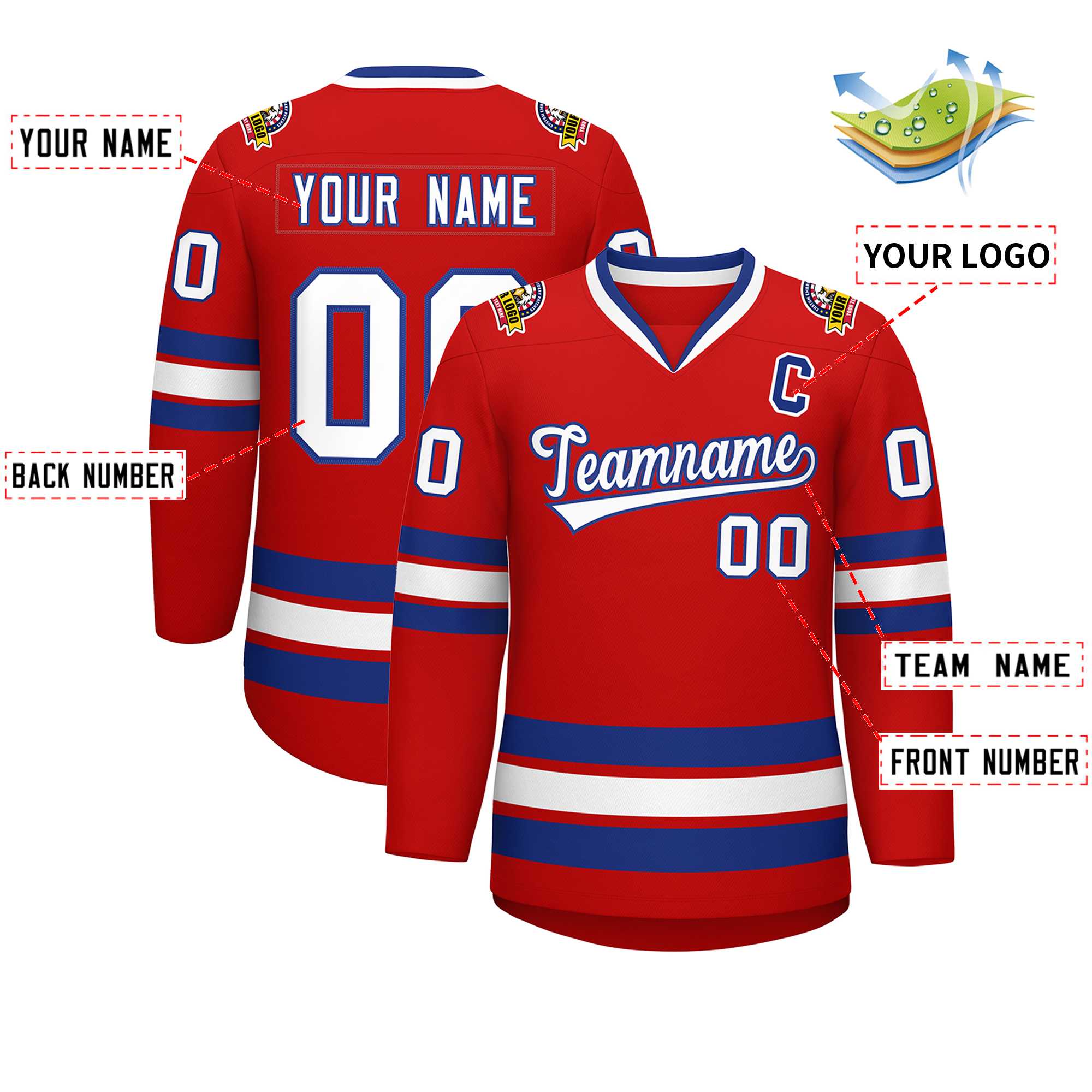 Custom Red White-Royal Classic Style Hockey Jersey