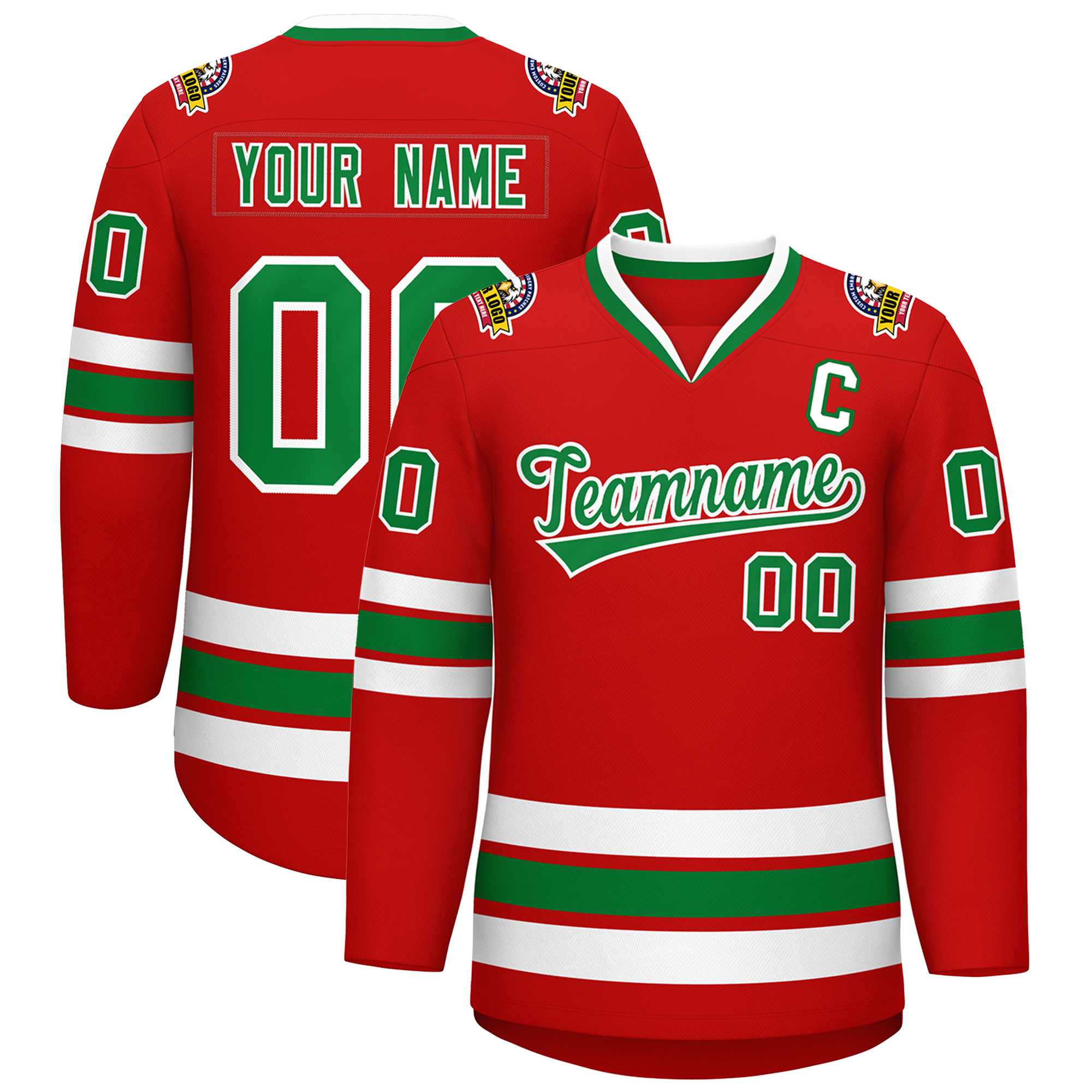 Maillot de hockey de style classique rouge Kelly vert-blanc personnalisé