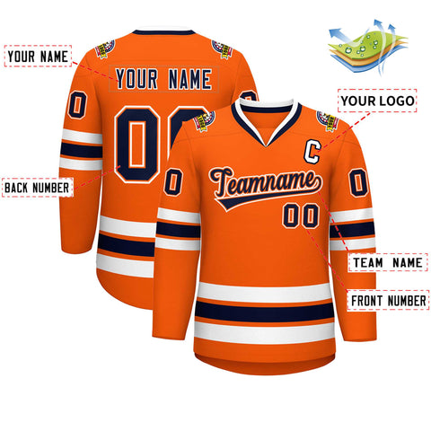 Custom Orange Navy Orange-White Classic Style Hockey Jersey