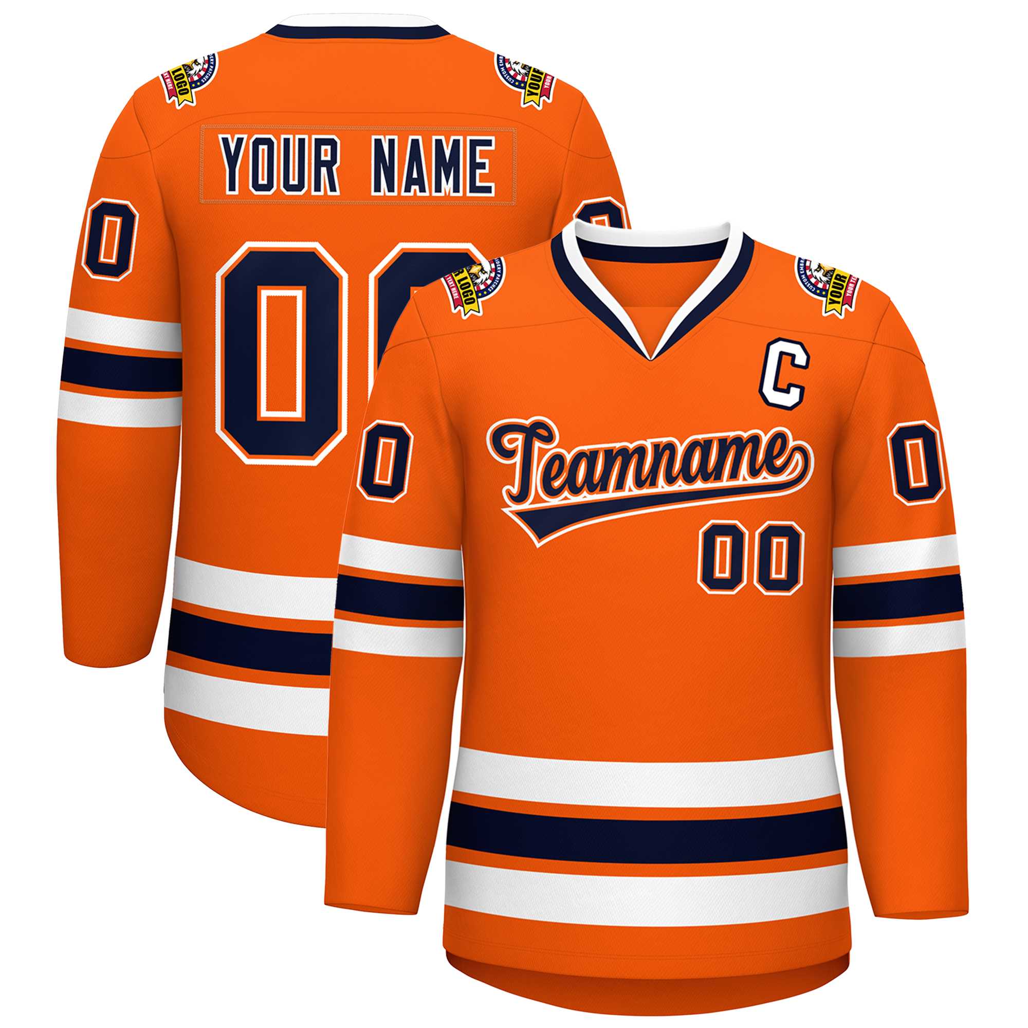 Maillot de hockey de style classique orange marine orange-blanc personnalisé