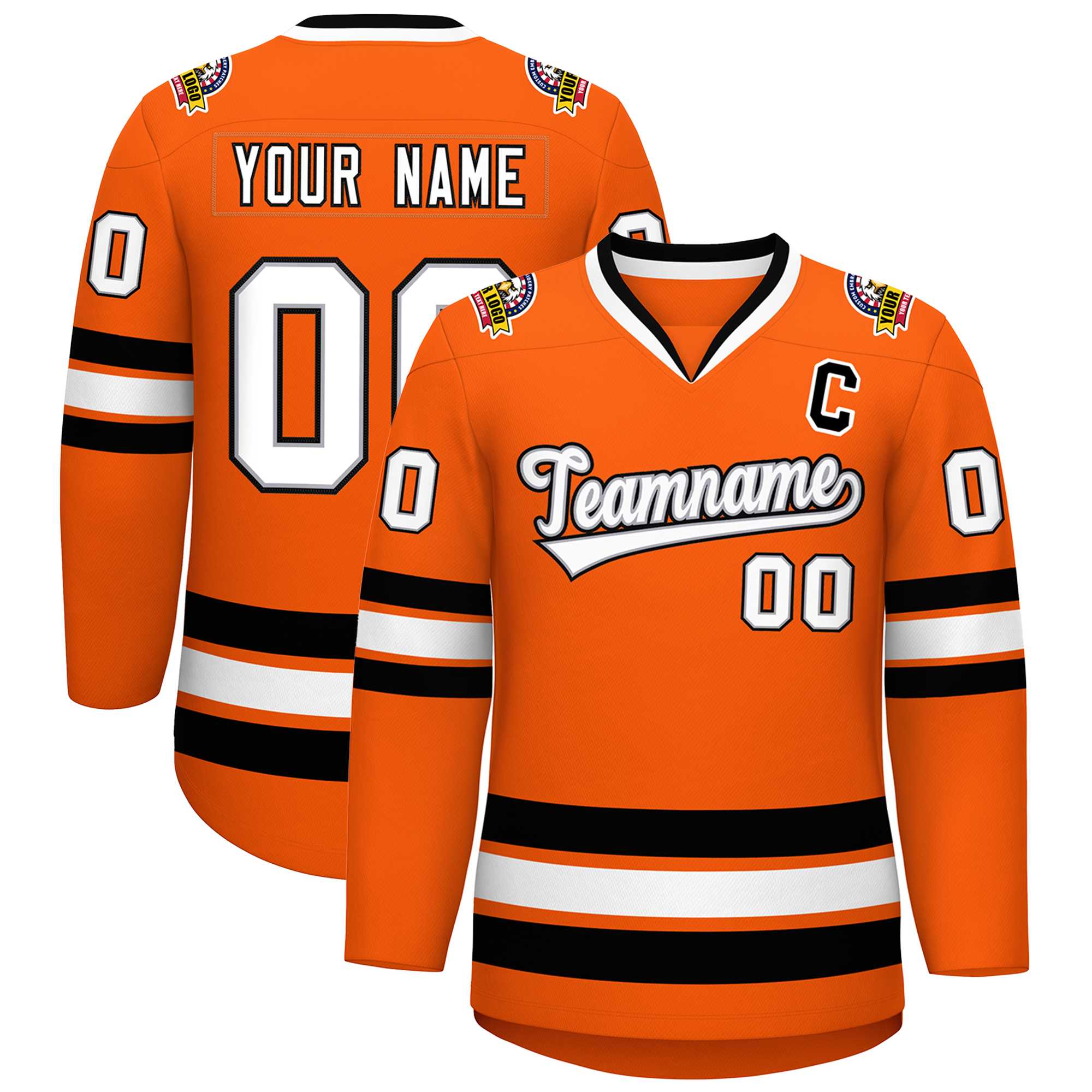 Custom Orange White Gray-Black Classic Style Hockey Jersey