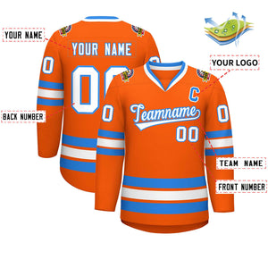 Maillot de hockey de style classique orange blanc-bleu poudre personnalisé