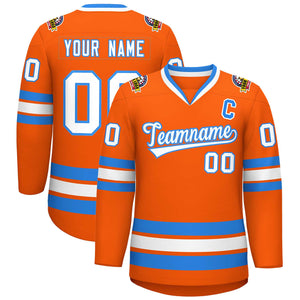 Maillot de hockey de style classique orange blanc-bleu poudre personnalisé