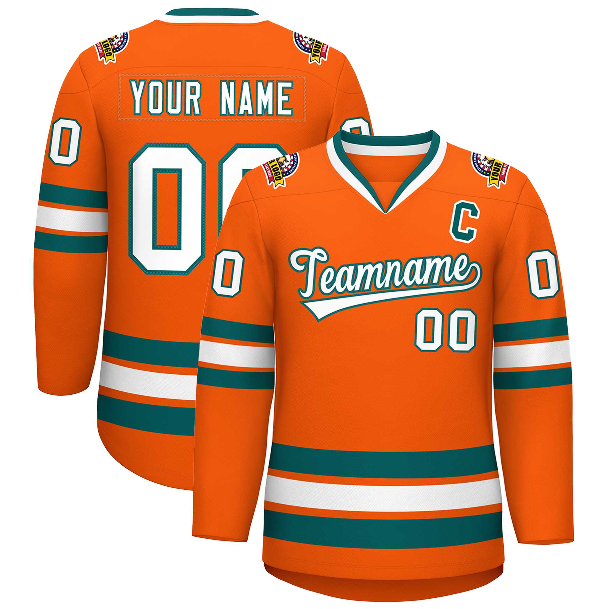 Maillot de hockey de style classique orange blanc-aqua personnalisé