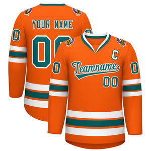 Custom Orange Aqua-White Classic Style Hockey Jersey