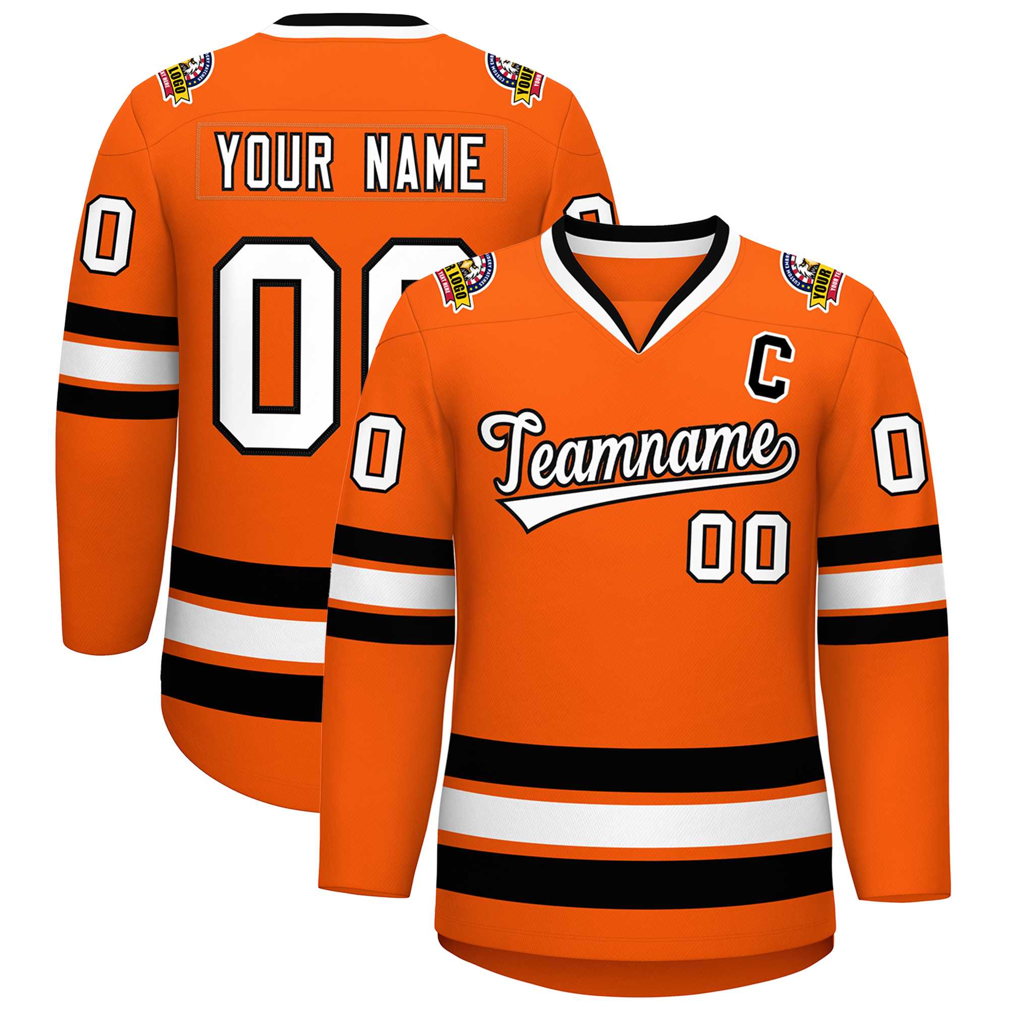 Maillot de hockey de style classique orange blanc-noir personnalisé