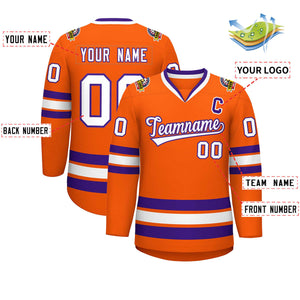 Maillot de hockey de style classique orange blanc-violet personnalisé