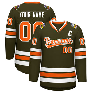 Custom Olive Orange-White Classic Style Hockey Jersey