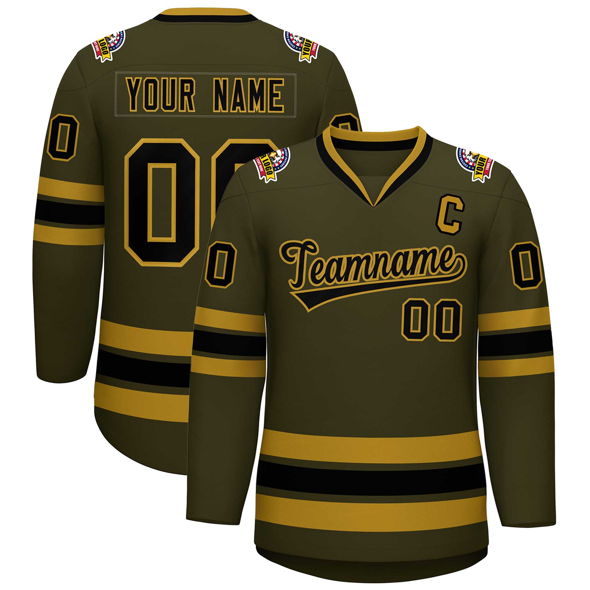 Custom Olive Black-Old Gold Classic Style Hockey Jersey