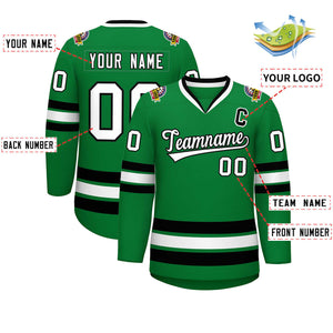 Custom Kelly Green White-Black Classic Style Hockey Jersey