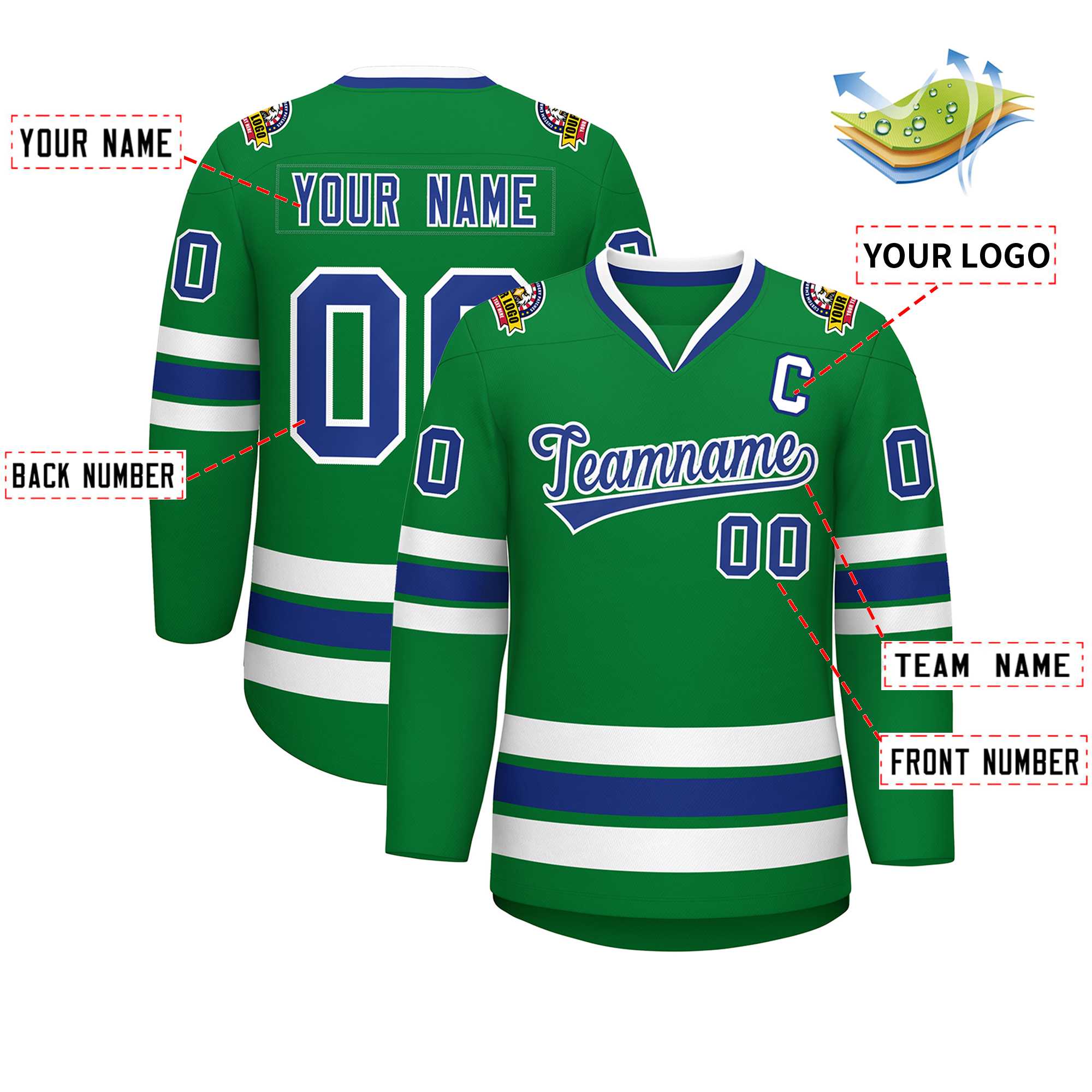 Maillot de hockey de style classique Kelly Green Royal-White personnalisé